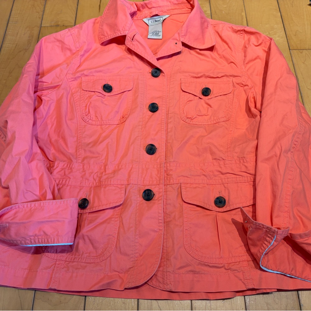 Women’s Spring L.L. Bean Coral cargo button up utility Jacket 14 Reg